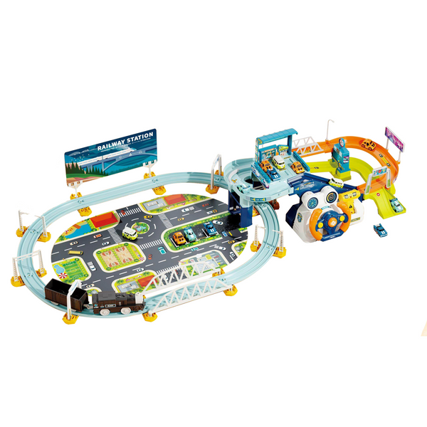 Rail Train + Car Adventure Track Set - Educational DIY City Adventure Set with Light Music